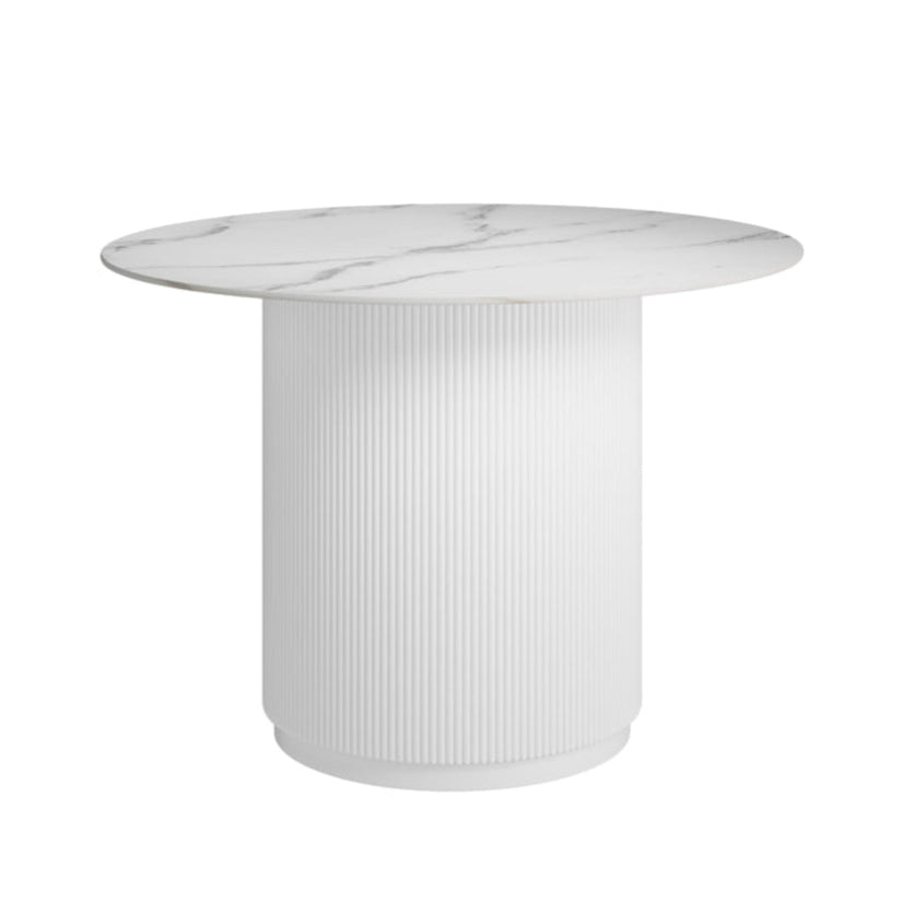 Fuji White Stone Reeded Round Dining Table